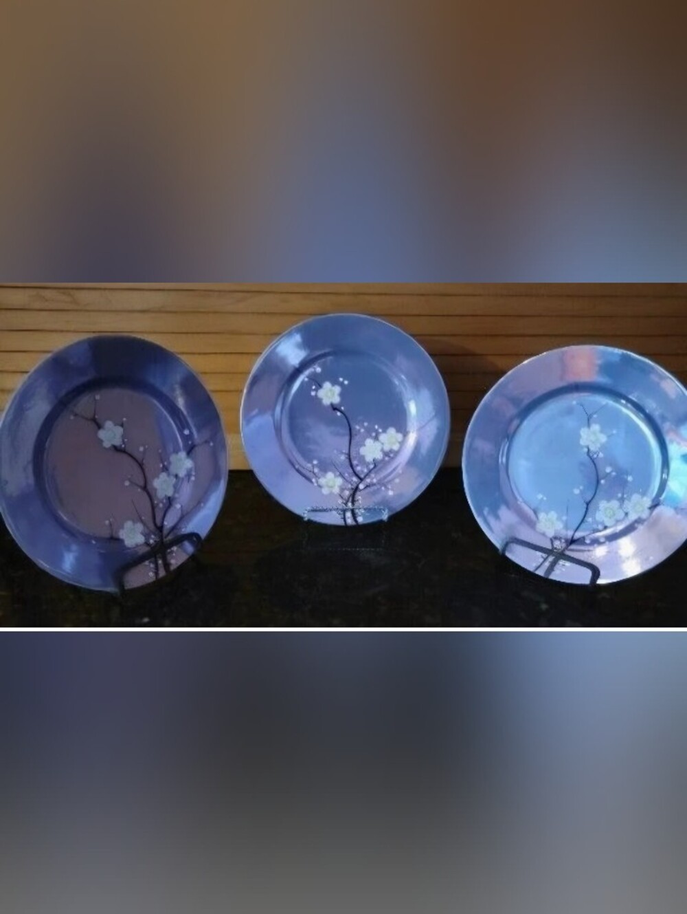 Vintage Cherry Blossom Lusterware 3 Bread & Butter Plates 'Rising Sun Japan